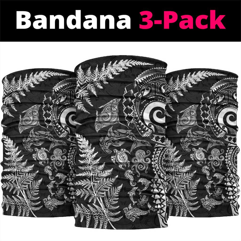 New Zealand Sea Animals Neck Gaiter with Maori Koru Tribal Tattoo and Silver Ferns Black Color LT03 package One Size: 25*50cm Black - Polynesian Pride