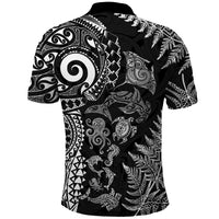 New Zealand Sea Animals Polo Shirt with Maori Koru Tribal Tattoo and Silver Ferns Black Color LT03 - Polynesian Pride