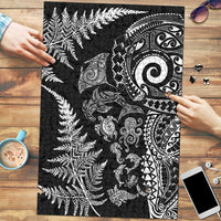 New Zealand Sea Animals Puzzle with Maori Koru Tribal Tattoo and Silver Ferns Black Color LT03 Black - Polynesian Pride