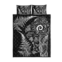 New Zealand Sea Animals Quilt Bed Set with Maori Koru Tribal Tattoo and Silver Ferns Black Color LT03 - Polynesian Pride