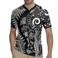 New Zealand Sea Animals Rugby Jersey with Maori Koru Tribal Tattoo and Silver Ferns Black Color LT03 - Polynesian Pride