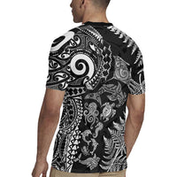 New Zealand Sea Animals Rugby Jersey with Maori Koru Tribal Tattoo and Silver Ferns Black Color LT03 - Polynesian Pride