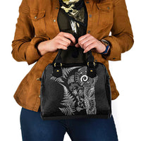 New Zealand Sea Animals Shoulder Handbag with Maori Koru Tribal Tattoo and Silver Ferns Black Color LT03 - Polynesian Pride