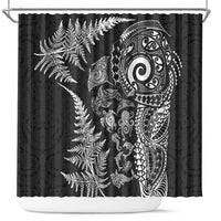 New Zealand Sea Animals Shower Curtain with Maori Koru Tribal Tattoo and Silver Ferns Black Color LT03 Black - Polynesian Pride