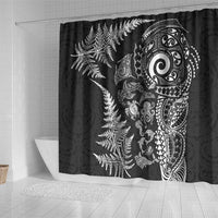 New Zealand Sea Animals Shower Curtain with Maori Koru Tribal Tattoo and Silver Ferns Black Color LT03 - Polynesian Pride