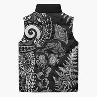 New Zealand Sea Animals Sleeveless Puffer Jacket with Maori Koru Tribal Tattoo and Silver Ferns Black Color LT03 - Polynesian Pride