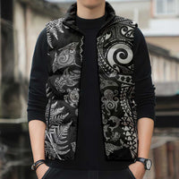 New Zealand Sea Animals Sleeveless Puffer Jacket with Maori Koru Tribal Tattoo and Silver Ferns Black Color LT03 - Polynesian Pride