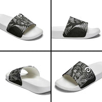 New Zealand Sea Animals Slide Sandals with Maori Koru Tribal Tattoo and Silver Ferns Black Color LT03 - Polynesian Pride