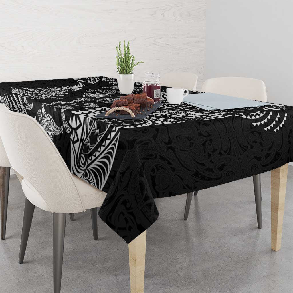 New Zealand Sea Animals Tablecloth with Maori Koru Tribal Tattoo and Silver Ferns Black Color LT03 - Polynesian Pride