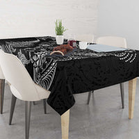 New Zealand Sea Animals Tablecloth with Maori Koru Tribal Tattoo and Silver Ferns Black Color LT03 - Polynesian Pride