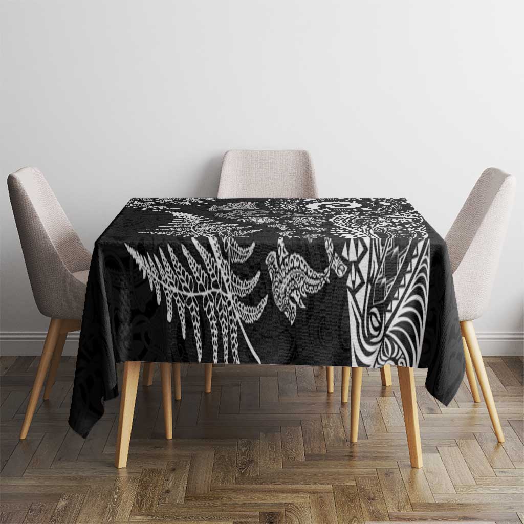 New Zealand Sea Animals Tablecloth with Maori Koru Tribal Tattoo and Silver Ferns Black Color LT03 - Polynesian Pride
