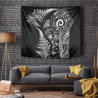 New Zealand Sea Animals Tapestry with Maori Koru Tribal Tattoo and Silver Ferns Black Color LT03 Black - Polynesian Pride