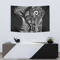 New Zealand Sea Animals Tapestry with Maori Koru Tribal Tattoo and Silver Ferns Black Color LT03 - Polynesian Pride