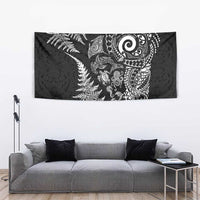 New Zealand Sea Animals Tapestry with Maori Koru Tribal Tattoo and Silver Ferns Black Color LT03 - Polynesian Pride