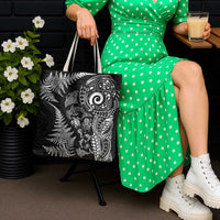 New Zealand Sea Animals Tote Bag with Maori Koru Tribal Tattoo and Silver Ferns Black Color LT03 - Polynesian Pride