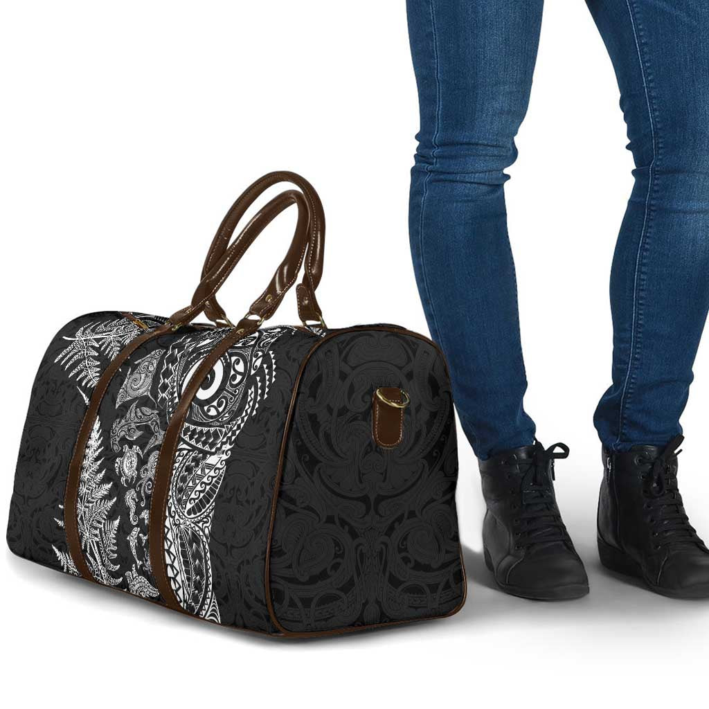 New Zealand Sea Animals Travel Bag with Maori Koru Tribal Tattoo and Silver Ferns Black Color LT03 - Polynesian Pride