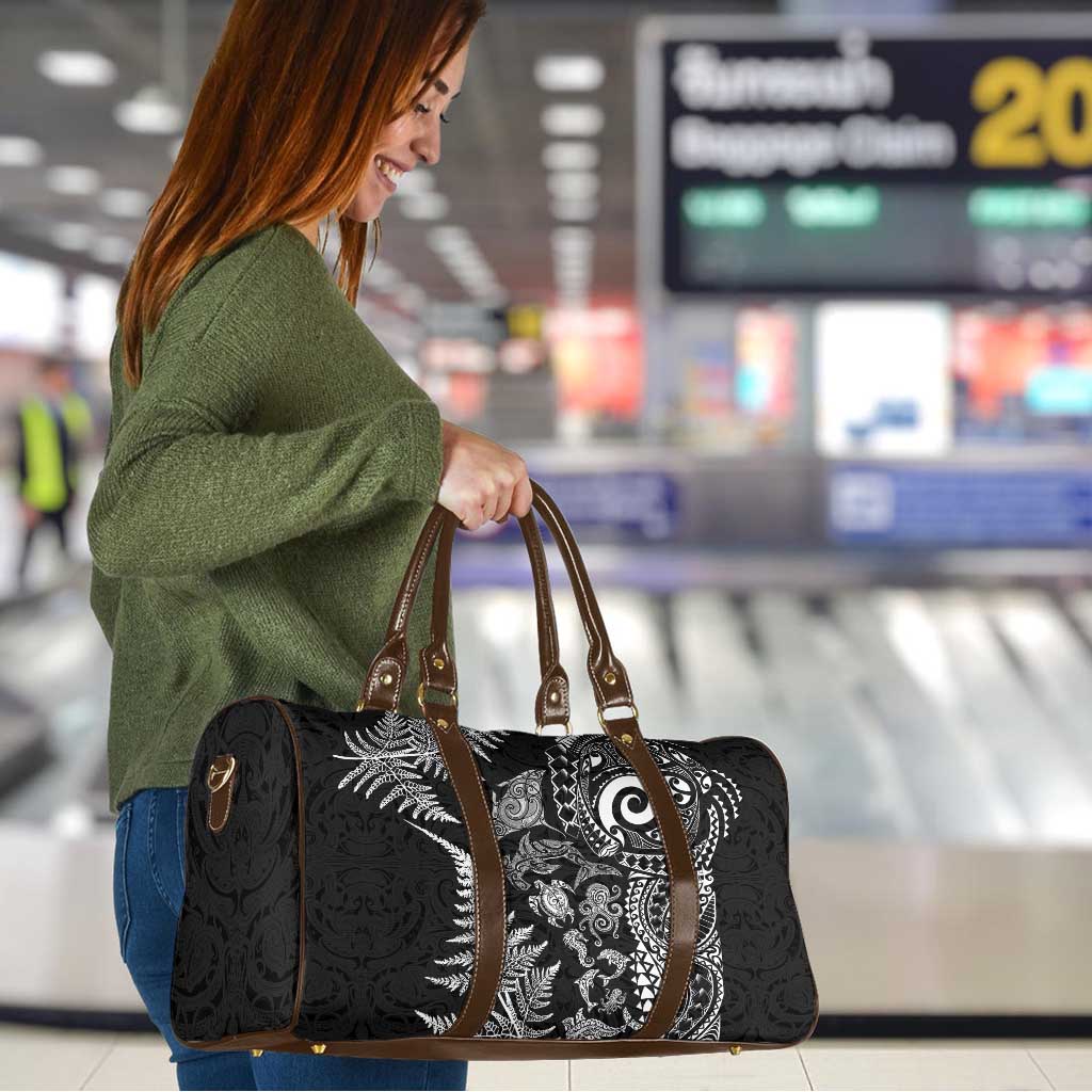New Zealand Sea Animals Travel Bag with Maori Koru Tribal Tattoo and Silver Ferns Black Color LT03 - Polynesian Pride
