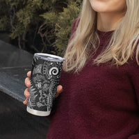 New Zealand Sea Animals Tumbler Cup with Maori Koru Tribal Tattoo and Silver Ferns Black Color LT03 - Polynesian Pride