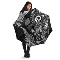 New Zealand Sea Animals Umbrella with Maori Koru Tribal Tattoo and Silver Ferns Black Color LT03 - Polynesian Pride