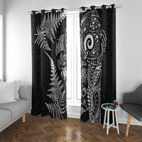 New Zealand Sea Animals Window Curtain with Maori Koru Tribal Tattoo and Silver Ferns Black Color LT03 With Grommets Black - Polynesian Pride
