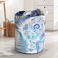 New Zealand Sea Animals Laundry Basket with Maori Koru Tribal Tattoo and Silver Ferns Galaxy Style
