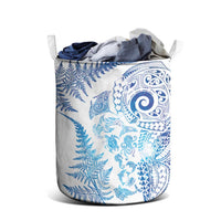New Zealand Sea Animals Laundry Basket with Maori Koru Tribal Tattoo and Silver Ferns Galaxy Style