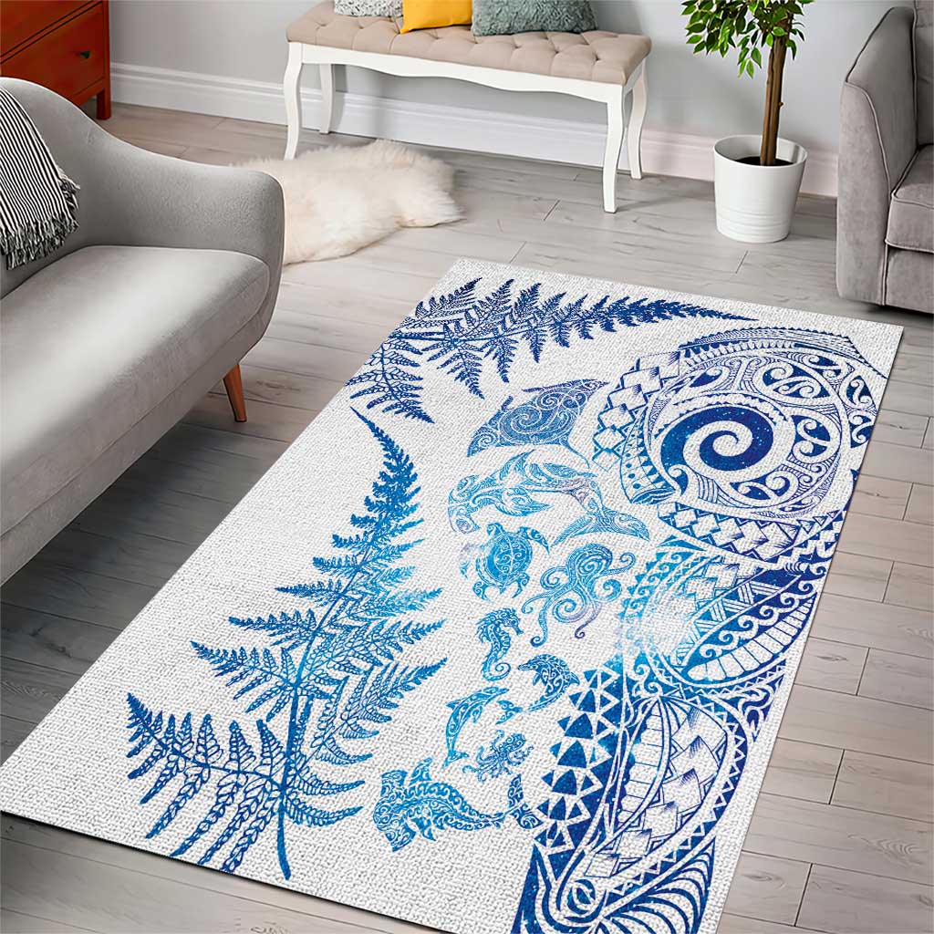 New Zealand Sea Animals Area Rug with Maori Koru Tribal Tattoo and Silver Ferns Galaxy Style LT03 - Polynesian Pride