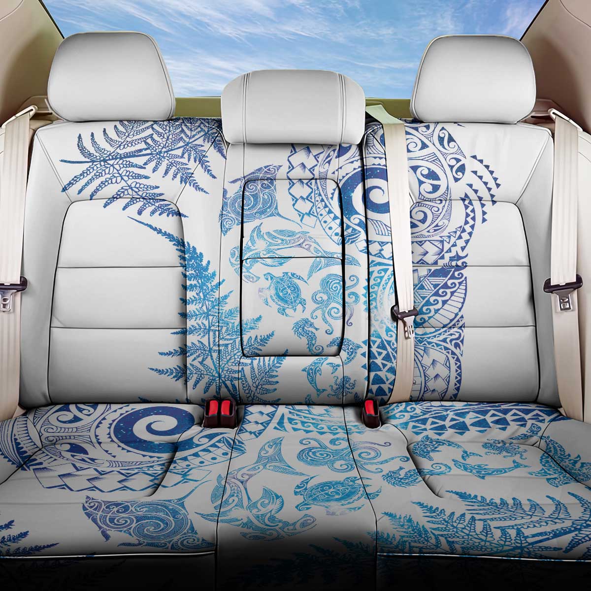 New Zealand Sea Animals Back Car Seat Cover with Maori Koru Tribal Tattoo and Silver Ferns Galaxy Style LT03 One Size Multicolor - Polynesian Pride