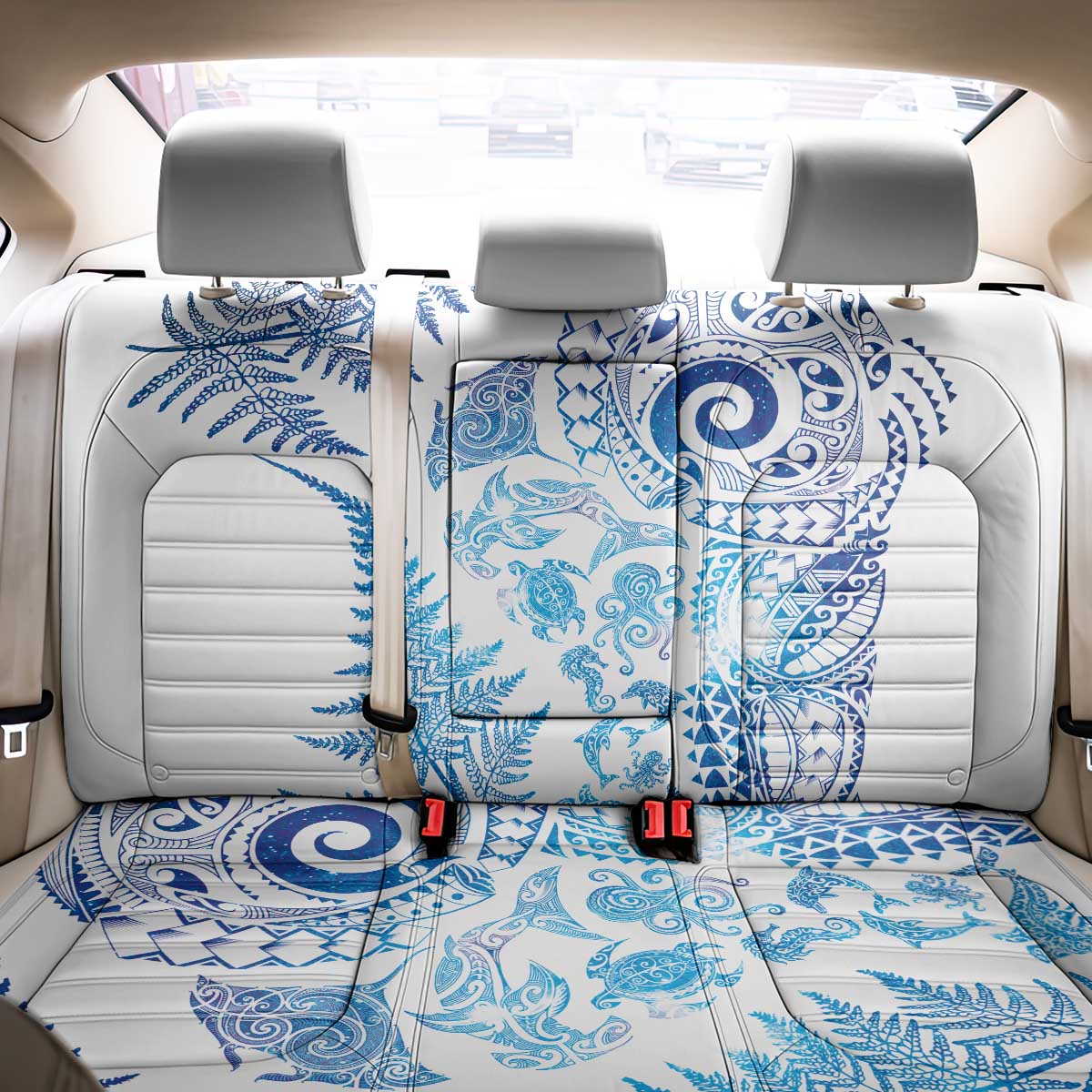 New Zealand Sea Animals Back Car Seat Cover with Maori Koru Tribal Tattoo and Silver Ferns Galaxy Style LT03 - Polynesian Pride
