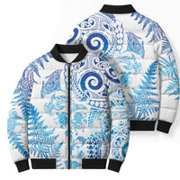 New Zealand Sea Animals Bomber Puffer Jacket with Maori Koru Tribal Tattoo and Silver Ferns Galaxy Style