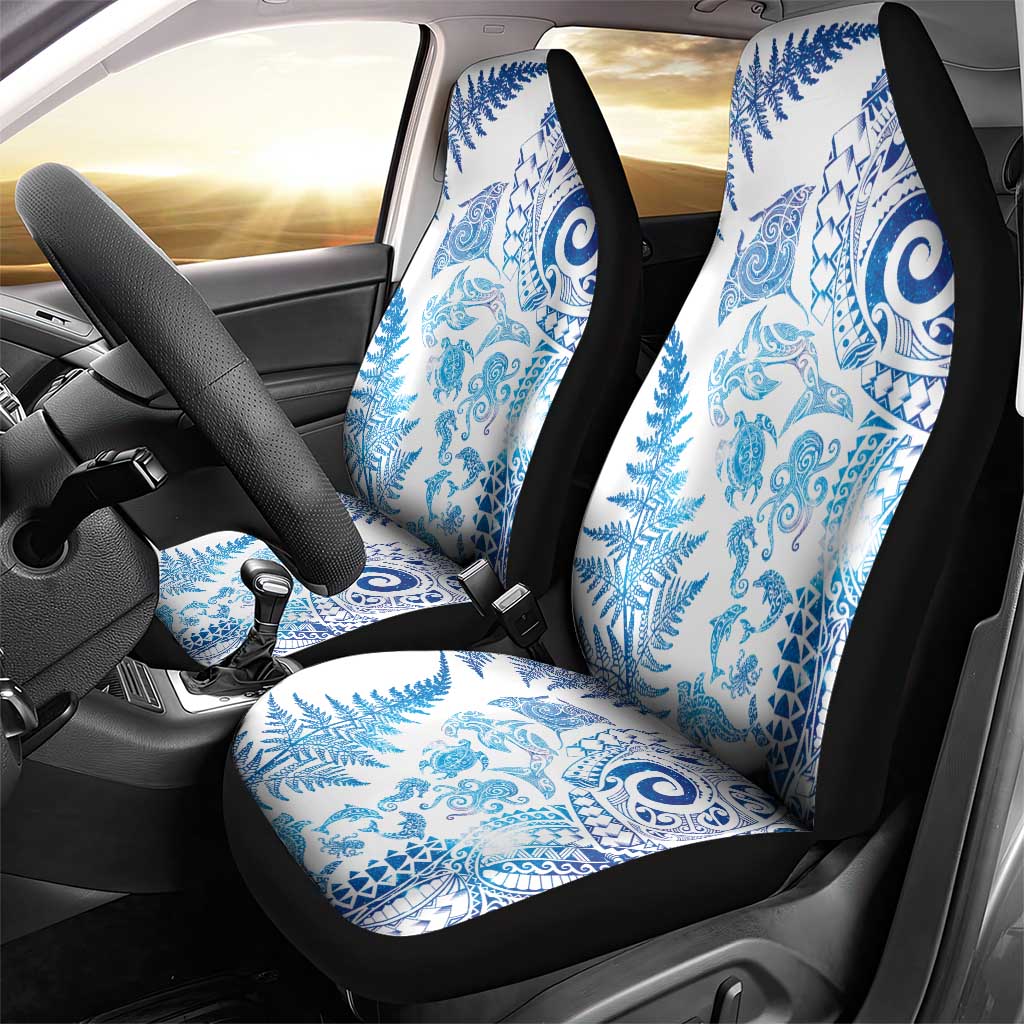 New Zealand Sea Animals Car Seat Cover with Maori Koru Tribal Tattoo and Silver Ferns Galaxy Style LT03 - Polynesian Pride