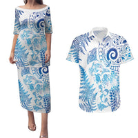 New Zealand Sea Animals Couples Matching Puletasi and Hawaiian Shirt with Maori Koru Tribal Tattoo and Silver Ferns Galaxy Style LT03 Multicolor - Polynesian Pride