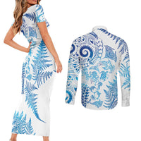 New Zealand Sea Animals Couples Matching Short Sleeve Bodycon Dress and Long Sleeve Button Shirt with Maori Koru Tribal Tattoo and Silver Ferns Galaxy Style LT03 - Polynesian Pride