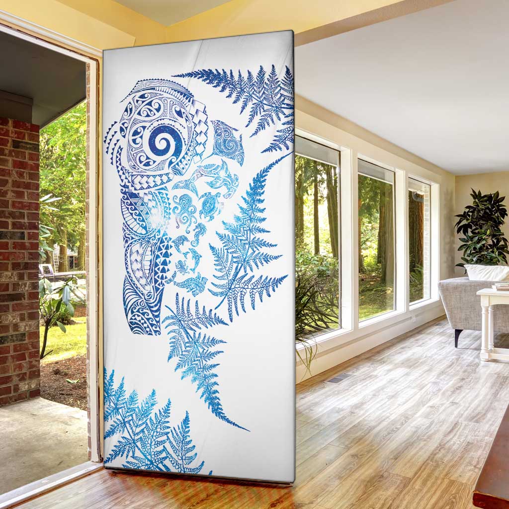 New Zealand Sea Animals Door Cover with Maori Koru Tribal Tattoo and Silver Ferns Galaxy Style LT03 - Polynesian Pride