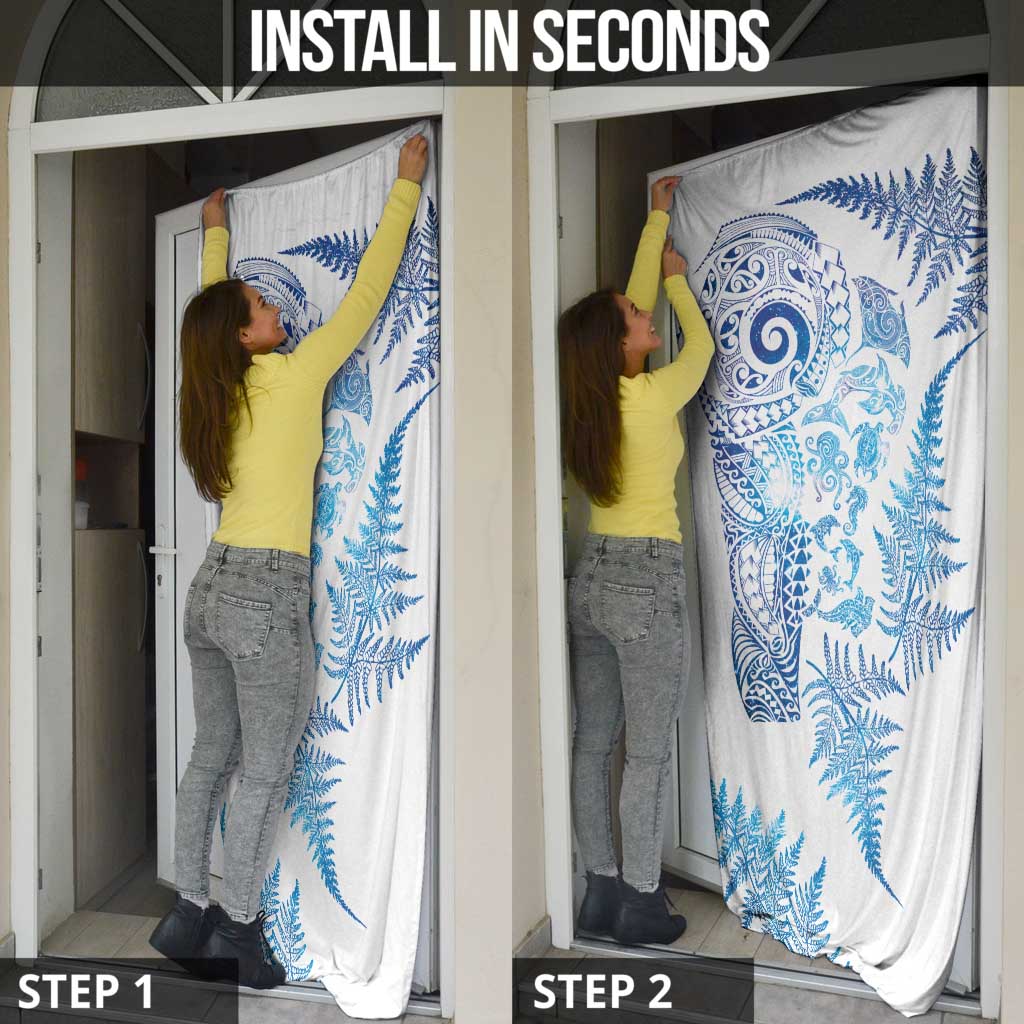 New Zealand Sea Animals Door Cover with Maori Koru Tribal Tattoo and Silver Ferns Galaxy Style LT03 - Polynesian Pride