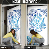 New Zealand Sea Animals Door Cover with Maori Koru Tribal Tattoo and Silver Ferns Galaxy Style LT03 - Polynesian Pride