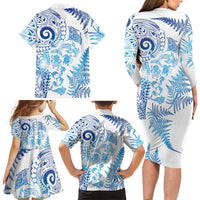 New Zealand Sea Animals Family Matching Long Sleeve Bodycon Dress and Hawaiian Shirt with Maori Koru Tribal Tattoo and Silver Ferns Galaxy Style LT03 - Polynesian Pride