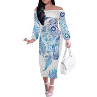 New Zealand Sea Animals Family Matching Off The Shoulder Long Sleeve Dress and Hawaiian Shirt with Maori Koru Tribal Tattoo and Silver Ferns Galaxy Style LT03 Mom's Dress Multicolor - Polynesian Pride