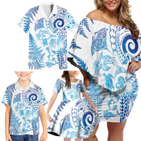 New Zealand Sea Animals Family Matching Off Shoulder Short Dress and Hawaiian Shirt with Maori Koru Tribal Tattoo and Silver Ferns Galaxy Style LT03 - Polynesian Pride