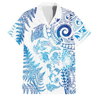 New Zealand Sea Animals Family Matching Puletasi and Hawaiian Shirt with Maori Koru Tribal Tattoo and Silver Ferns Galaxy Style LT03 Dad's Shirt - Short Sleeve Multicolor - Polynesian Pride