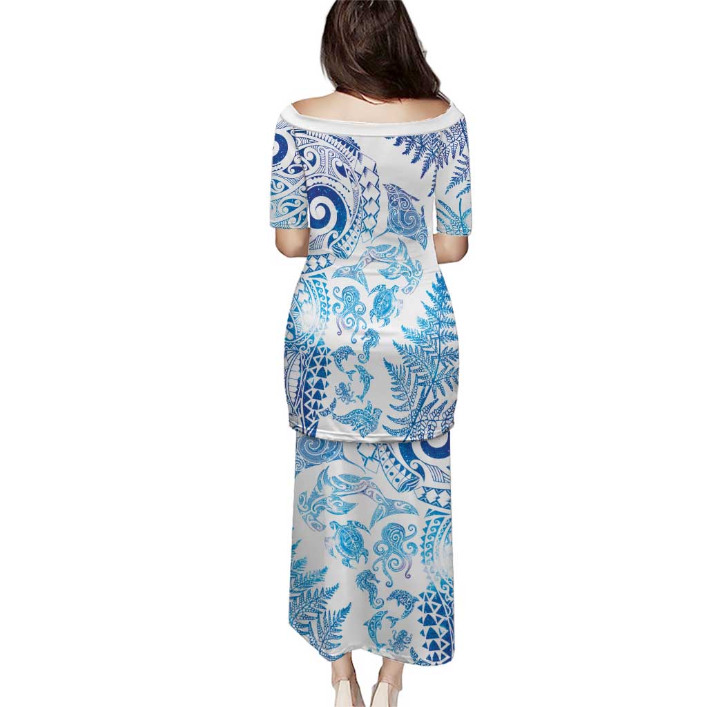 New Zealand Sea Animals Family Matching Puletasi and Hawaiian Shirt with Maori Koru Tribal Tattoo and Silver Ferns Galaxy Style LT03 - Polynesian Pride