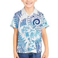 New Zealand Sea Animals Family Matching Puletasi and Hawaiian Shirt with Maori Koru Tribal Tattoo and Silver Ferns Galaxy Style LT03 Son's Shirt Multicolor - Polynesian Pride