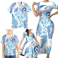 New Zealand Sea Animals Family Matching Short Sleeve Bodycon Dress and Hawaiian Shirt with Maori Koru Tribal Tattoo and Silver Ferns Galaxy Style LT03 - Polynesian Pride