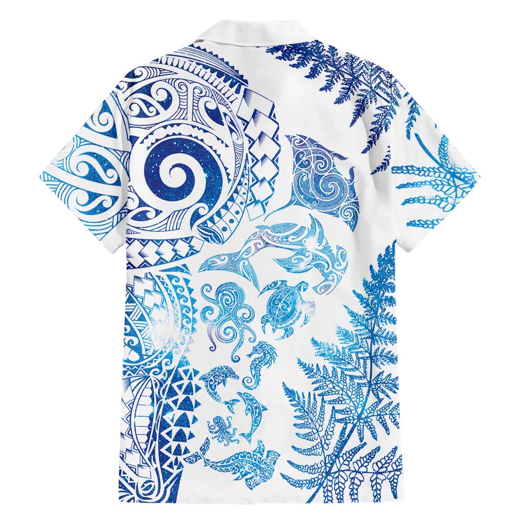 New Zealand Sea Animals Family Matching Short Sleeve Bodycon Dress and Hawaiian Shirt with Maori Koru Tribal Tattoo and Silver Ferns Galaxy Style LT03 - Polynesian Pride
