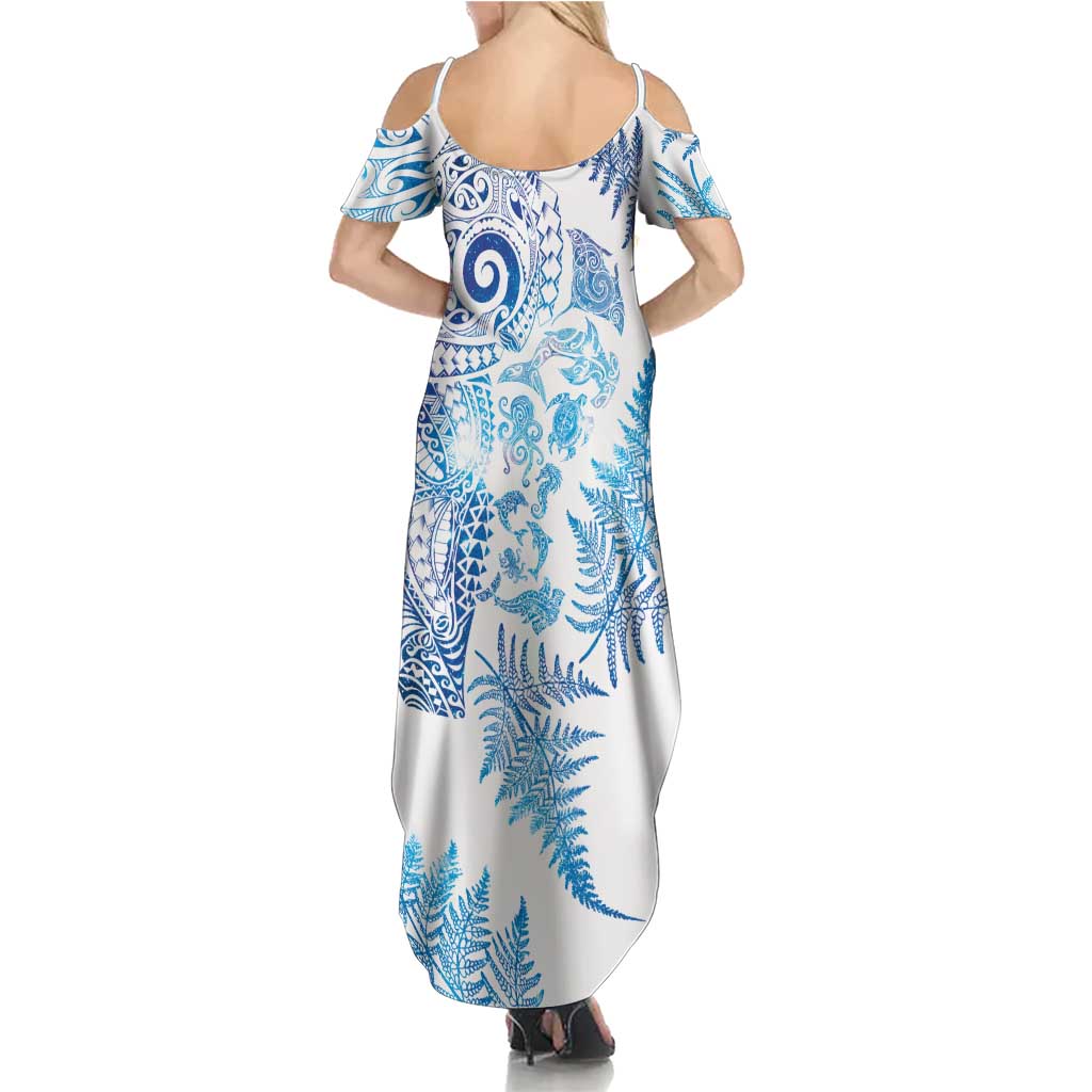 New Zealand Sea Animals Family Matching Summer Maxi Dress and Hawaiian Shirt with Maori Koru Tribal Tattoo and Silver Ferns Galaxy Style LT03 - Polynesian Pride