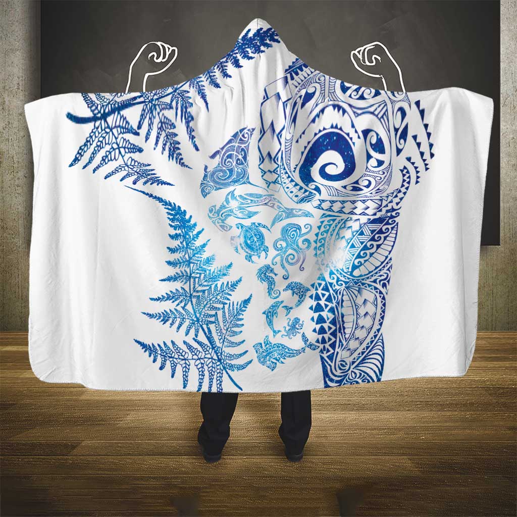 New Zealand Sea Animals Hooded Blanket with Maori Koru Tribal Tattoo and Silver Ferns Galaxy Style LT03 - Polynesian Pride
