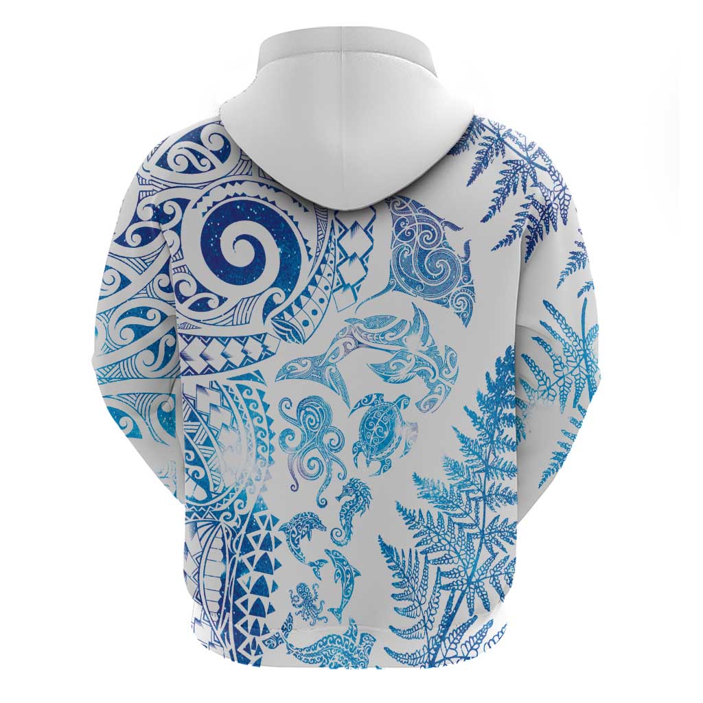 New Zealand Sea Animals Hoodie with Maori Koru Tribal Tattoo and Silver Ferns Galaxy Style LT03 - Polynesian Pride