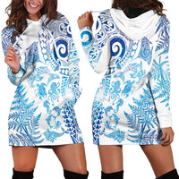 New Zealand Sea Animals Hoodie Dress with Maori Koru Tribal Tattoo and Silver Ferns Galaxy Style LT03 - Polynesian Pride