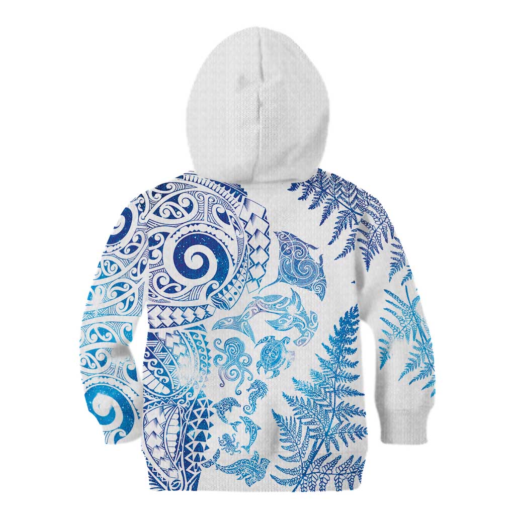 New Zealand Sea Animals Kid Hoodie with Maori Koru Tribal Tattoo and Silver Ferns Galaxy Style LT03 - Polynesian Pride
