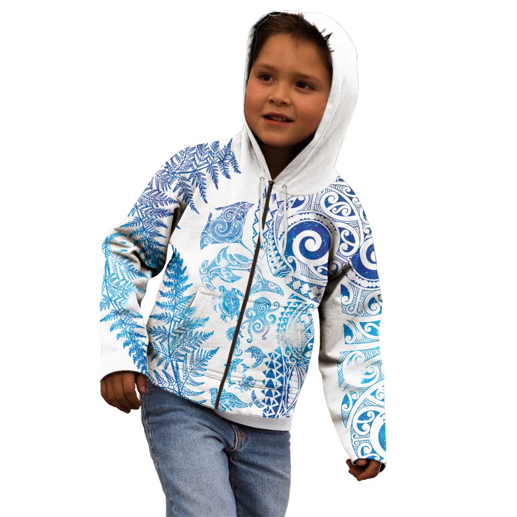 New Zealand Sea Animals Kid Hoodie with Maori Koru Tribal Tattoo and Silver Ferns Galaxy Style LT03 - Polynesian Pride